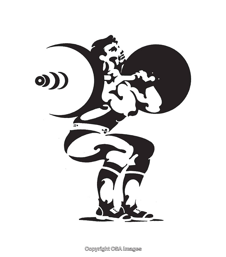Black and White Line Illustration of a Weightlifter Performing a Squat