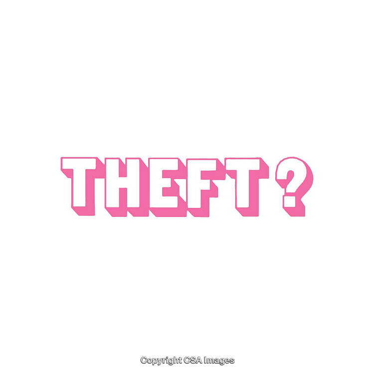 Pink Gradient Text Saying "Theft?" on a White Background