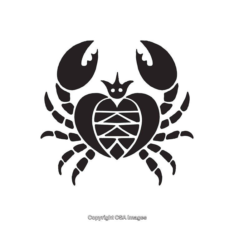 Black and White Line Art of Crab with Unique Geometric Design