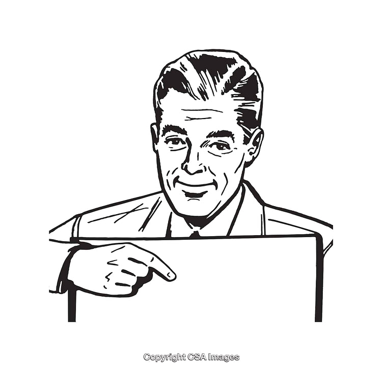 Vintage Black and White Line Art of a Smiling Businessman