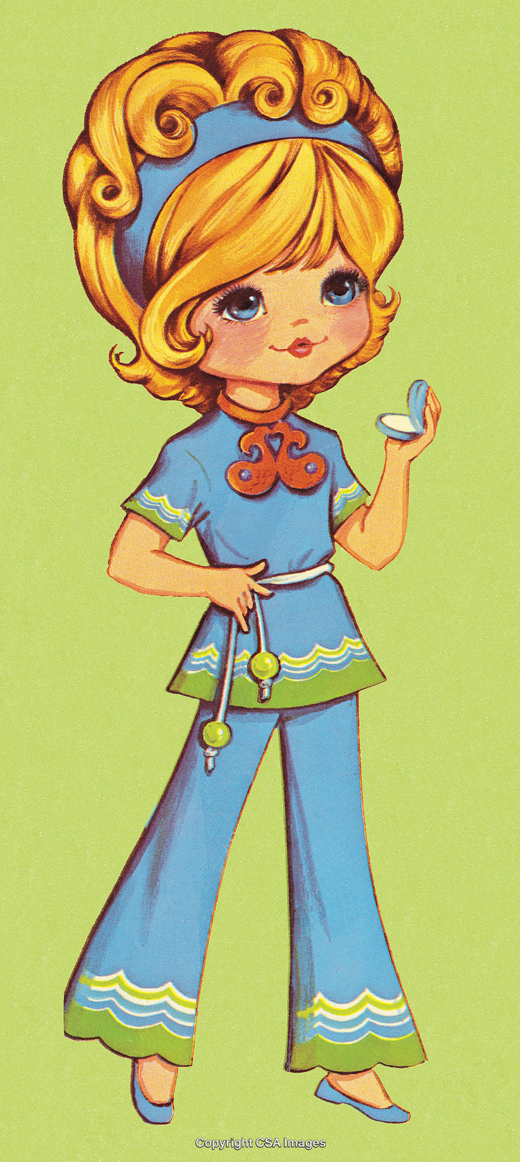 Colorful Retro Illustrative Character in a Stylish 1970s Blue Outfit
