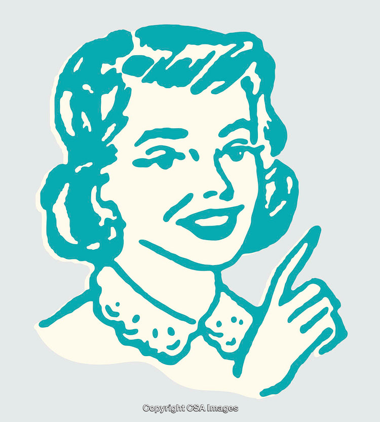 Retro Style Illustration of a Smiling Woman in Turquoise Line Art Design