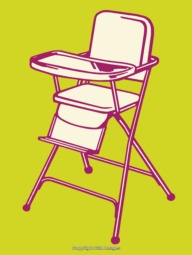 Minimalist Color Illustration of Baby High Chair on Green Background