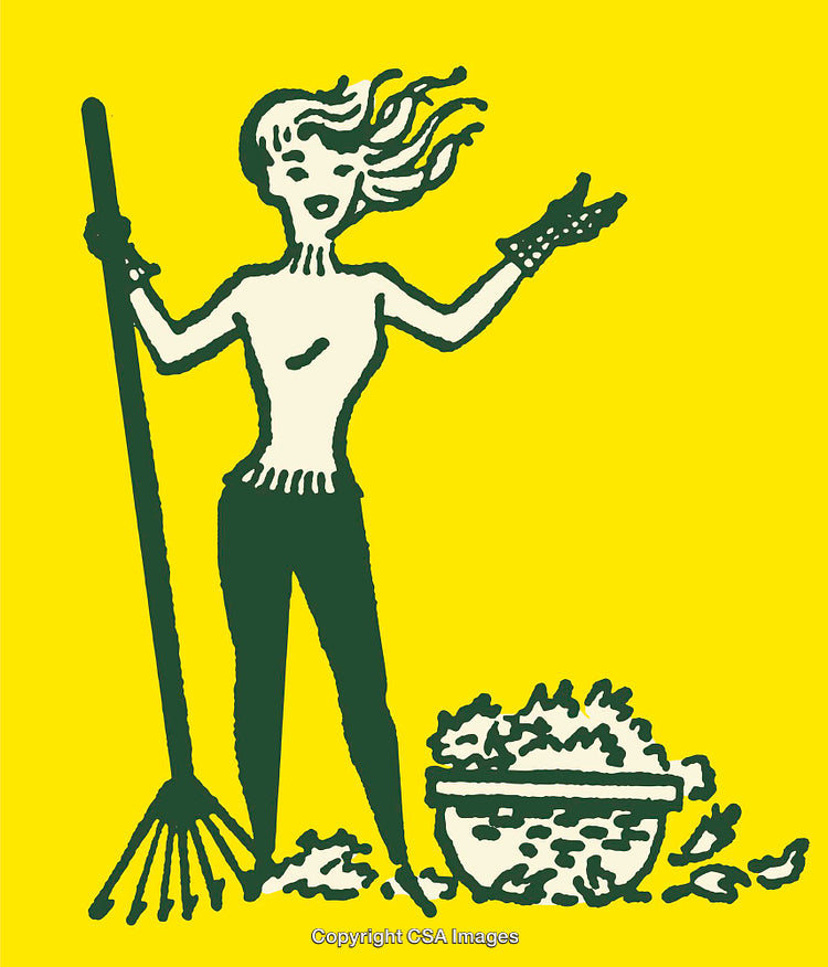 Colorful Illustration of a Gardener Raking Leaves in Vibrant Style