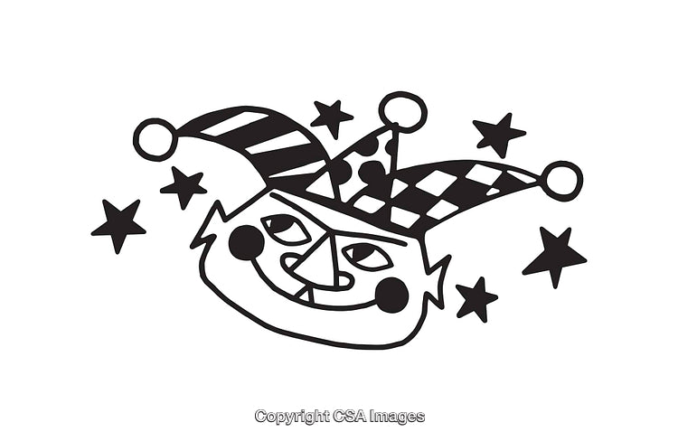 Black and White Line Art Illustration of a Jester Illustration