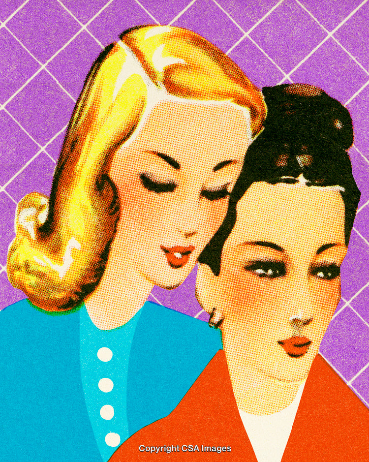 Retro Style Illustration of Two Women with Bold Expressions