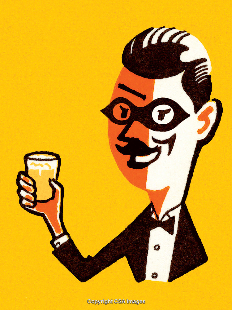 Illustration of Smiling Man Holding a Drink in a Retro Style