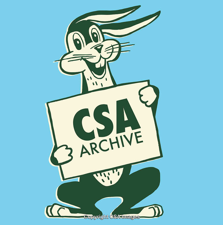 Colorful Cartoon Rabbit Holding Sign with Text on Blue Background