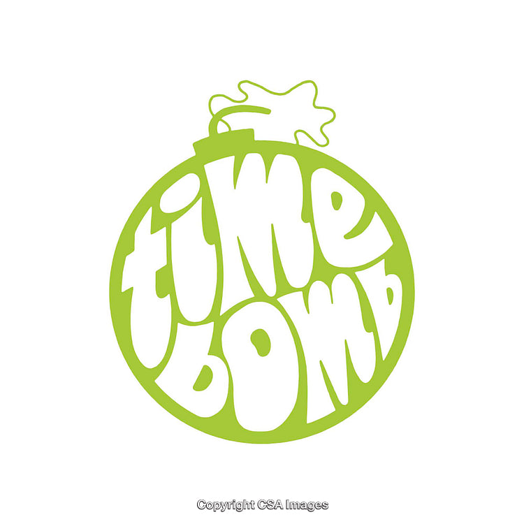Retro Style Green Typography Design Featuring Bold Time Bomb Graphic
