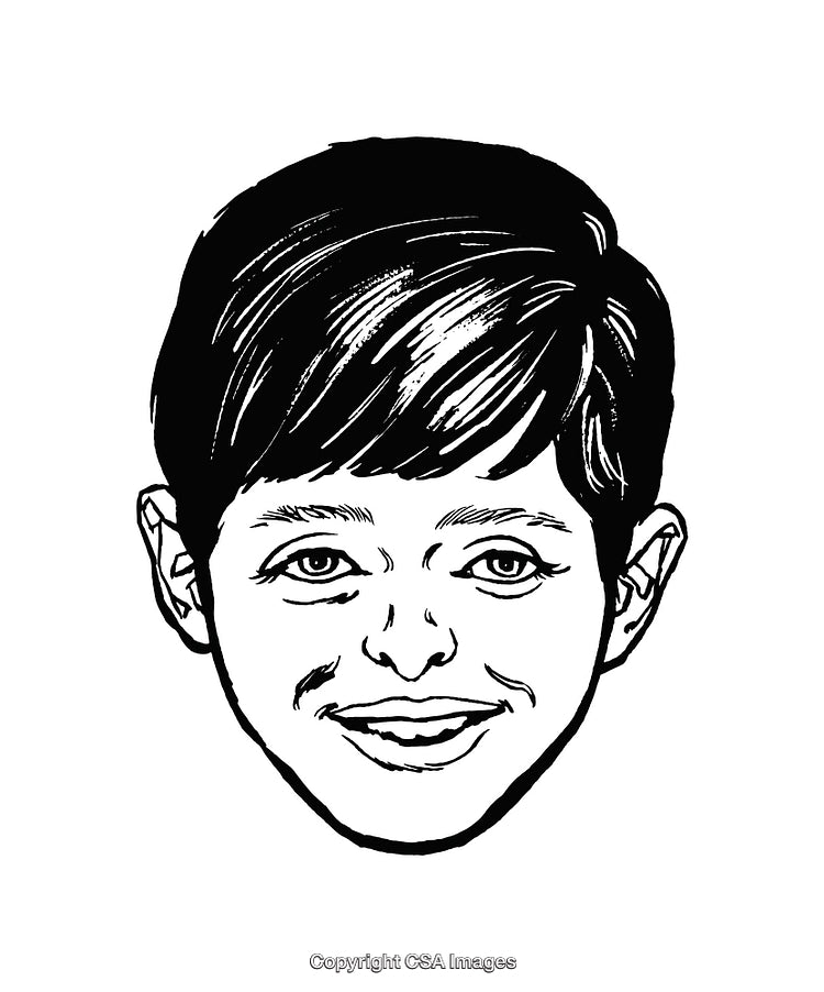Black and White Line Drawing of a Smiling Young Boy's Face