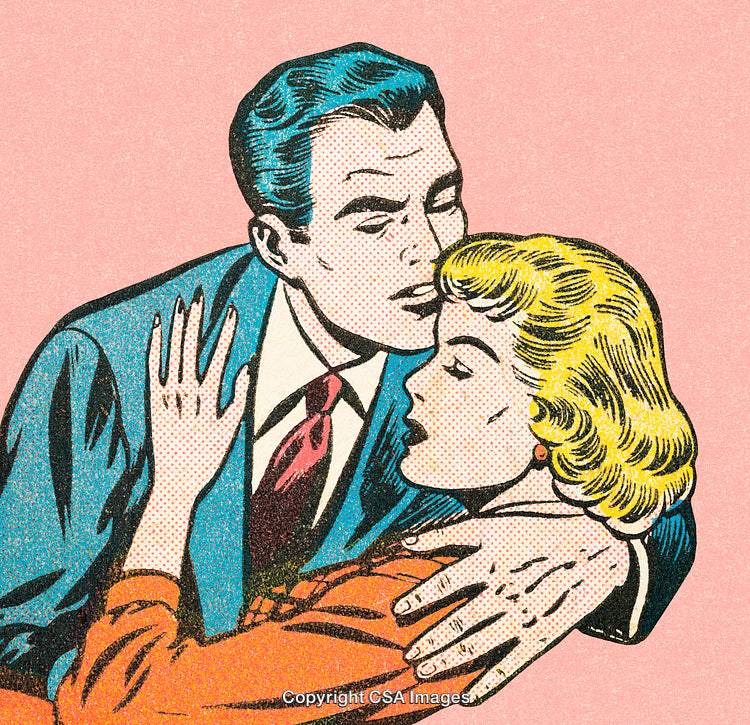 Stylized Romantic Scene in Retro Comic-Style Illustration
