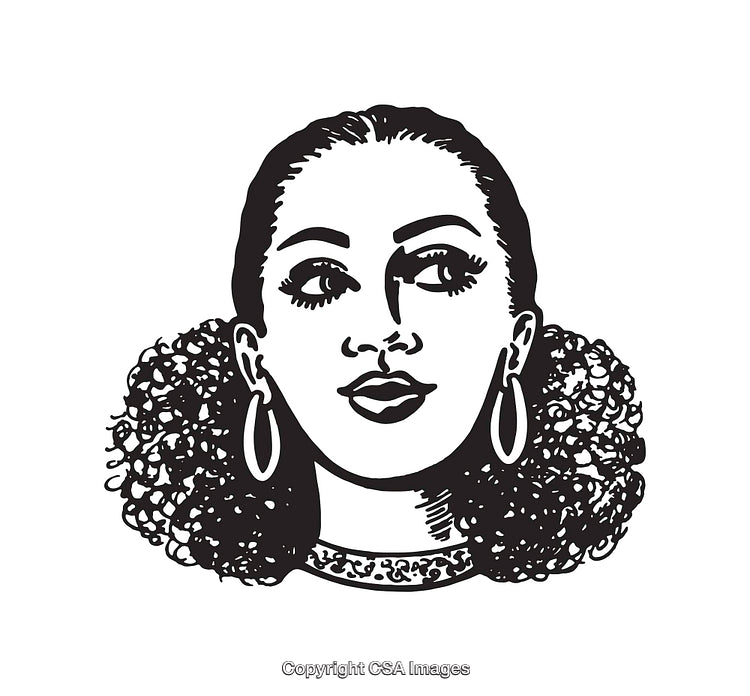 Black and White Line Art Portrait of a Woman Looking Up