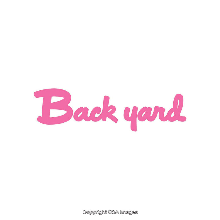 Pink Cursive Text Featuring the Words "Back Yard" on White Background