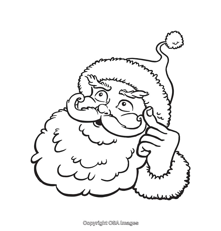 Black and White Santa Claus Line Art with Cheerful Expression