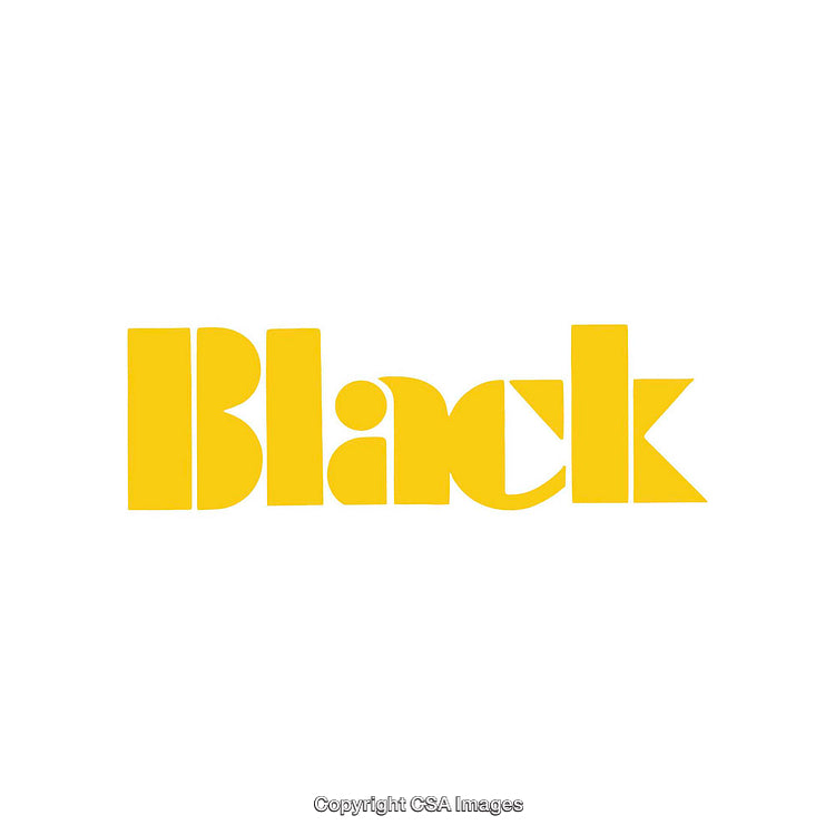 Bold Yellow Typography Depicting the Word 'Black' on White Background