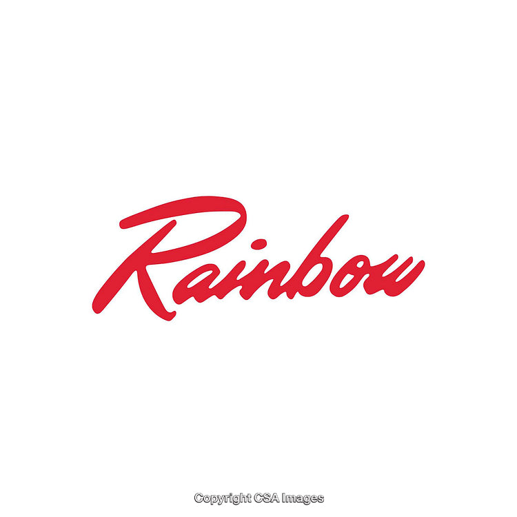 Red Handwritten Logo of the Word Rainbow on White Background
