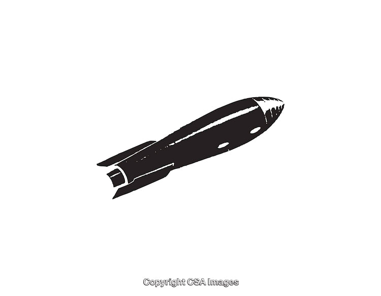 Black and White Line Art Illustration of a Missile or Bomb Silhouette