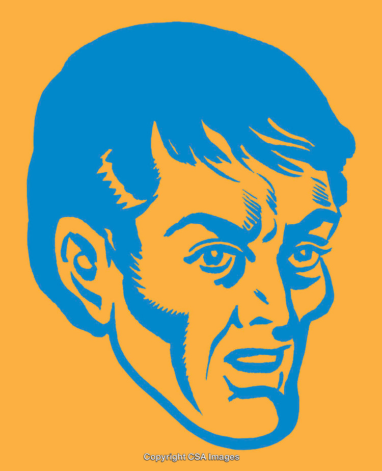 Retro Style Illustration of a Man's Face in Blue on Orange Background