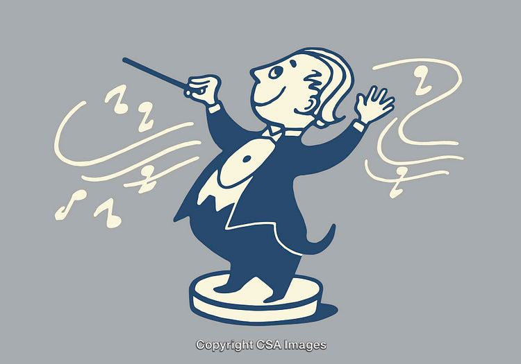 Vintage Line Art of a Conductor Leading a Musical Performance