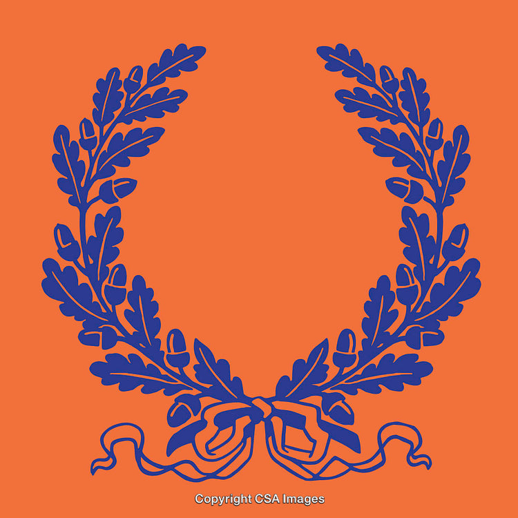 Elegant Laurel Wreath Illustration in Bold Contrasting Colors with Ribbon Details