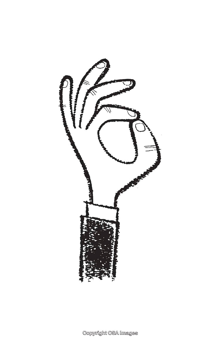 Black And White Line Art Featuring Hand Making OK Gesture