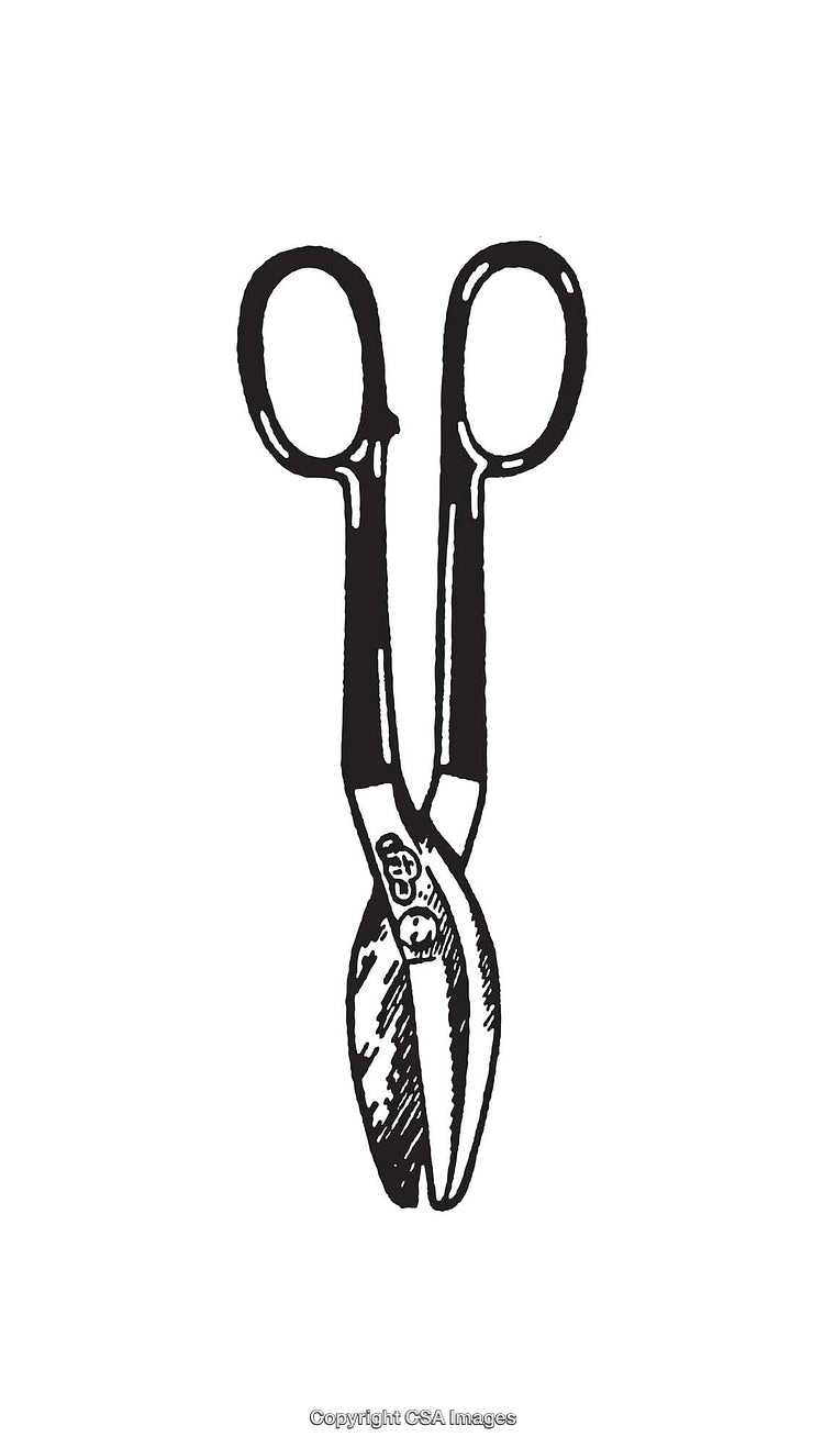 Black And White Illustration of Vintage Scissors in Line Art Style