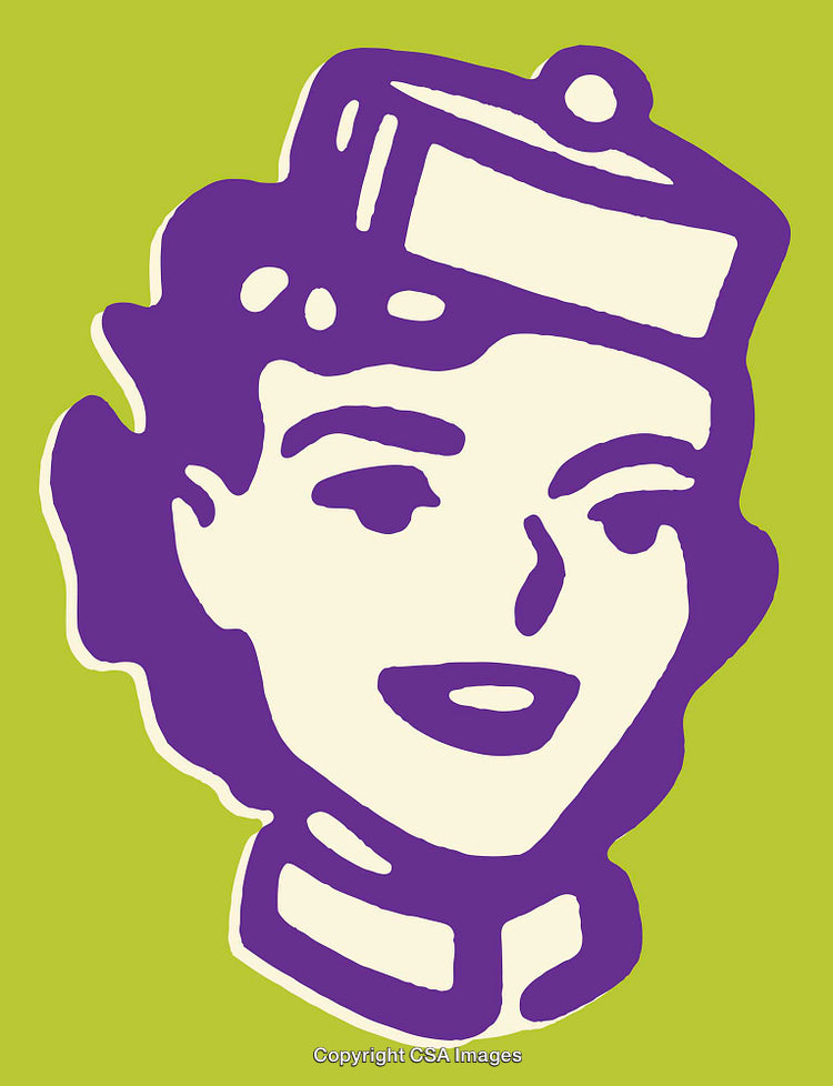 Retro Style Color Illustration of Smiling Woman with a Cap