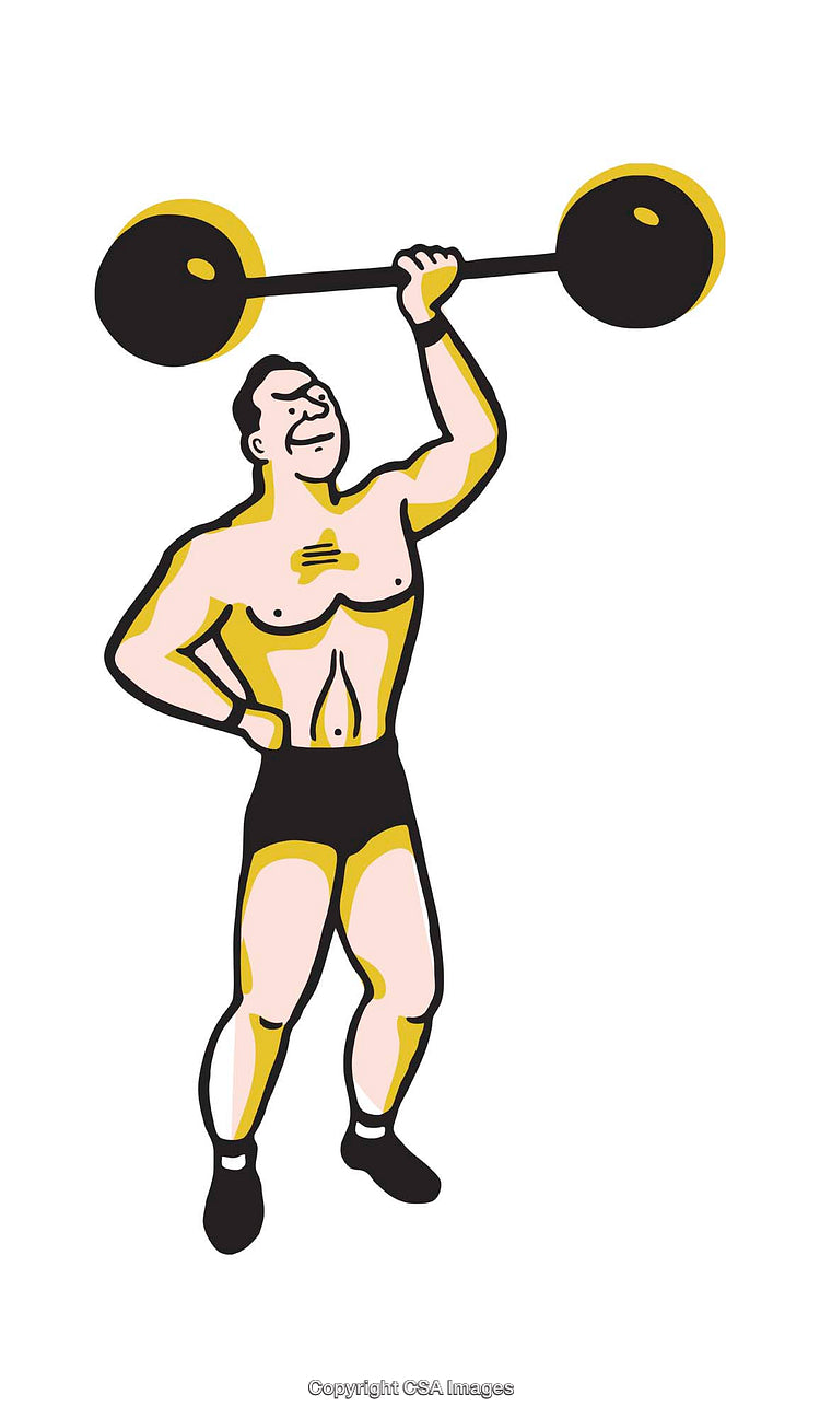 Illustration of a Weightlifter Holding Dumbbells with Strength and Determination
