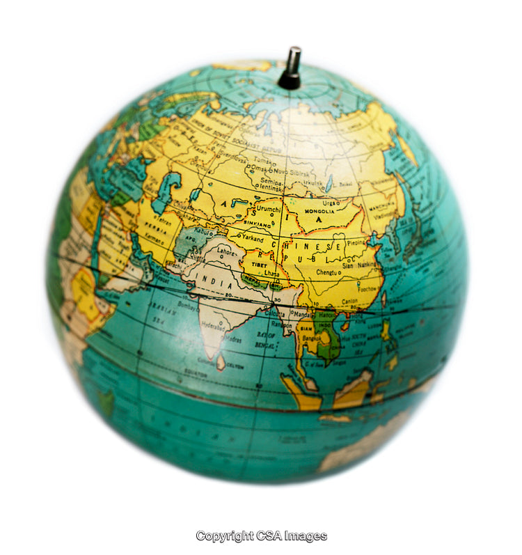 Colorful Globe Focusing on Asia and Surrounding Countries