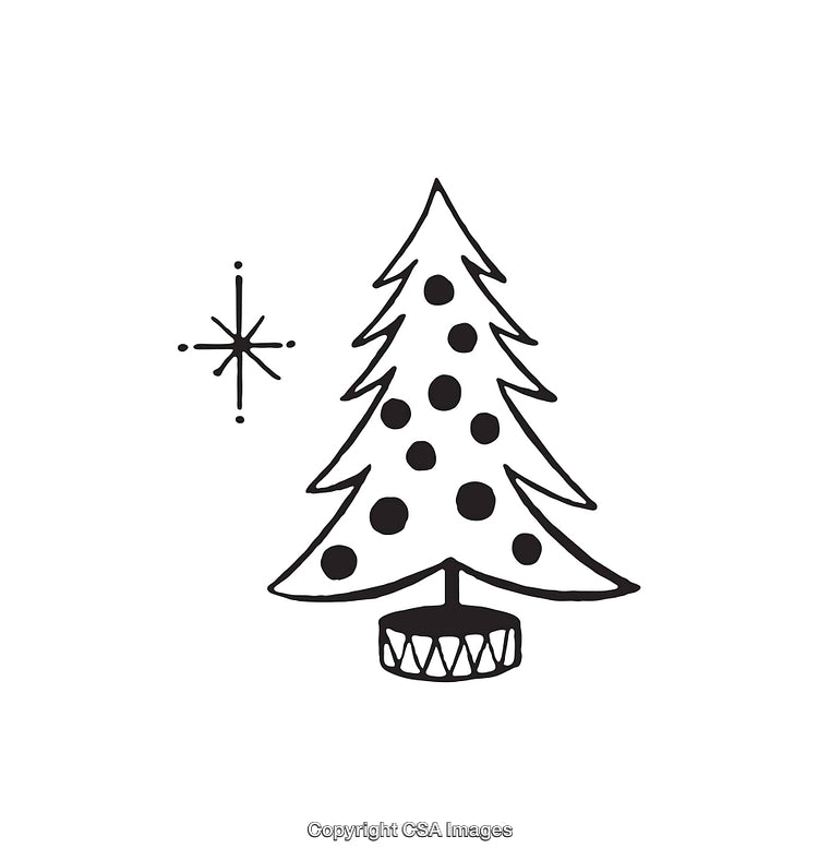 Hand-Drawn Christmas Tree Illustration with Star Accent in Black and White