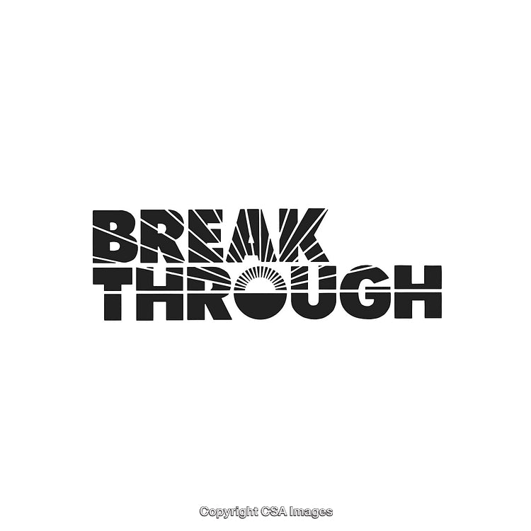 Bold Text Design Featuring 'Breakthrough' with Sunburst Elements on White Background