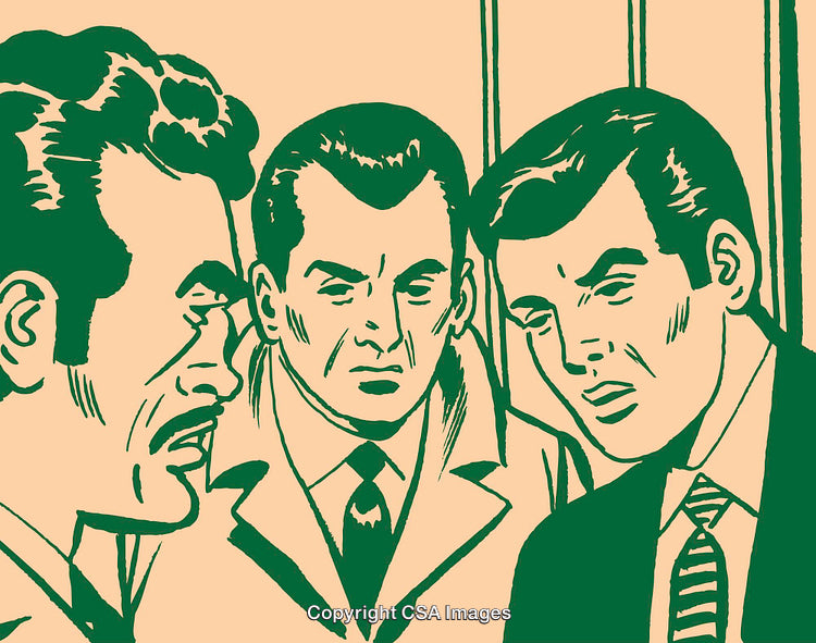 Vintage Illustration of Three Men Engaged in an Intense Conversation