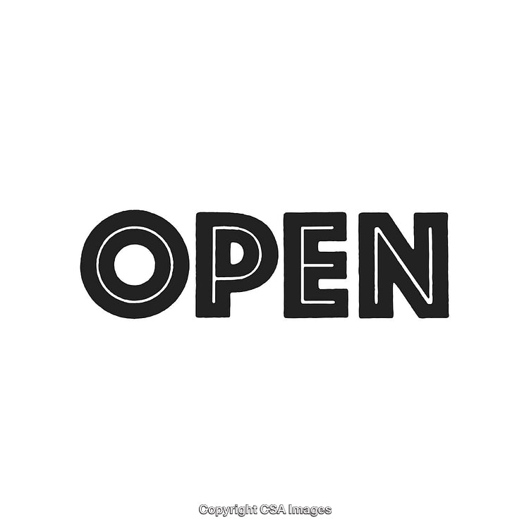 Bold Black 'Open' Text on White Background Expressing Availability or Accessibility