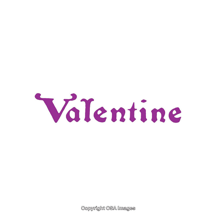 Purple 'Valentine' Text in Decorative Font on White Background
