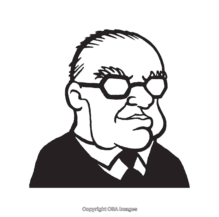 Black and White Line Art Drawing of a Professional Man in Glasses