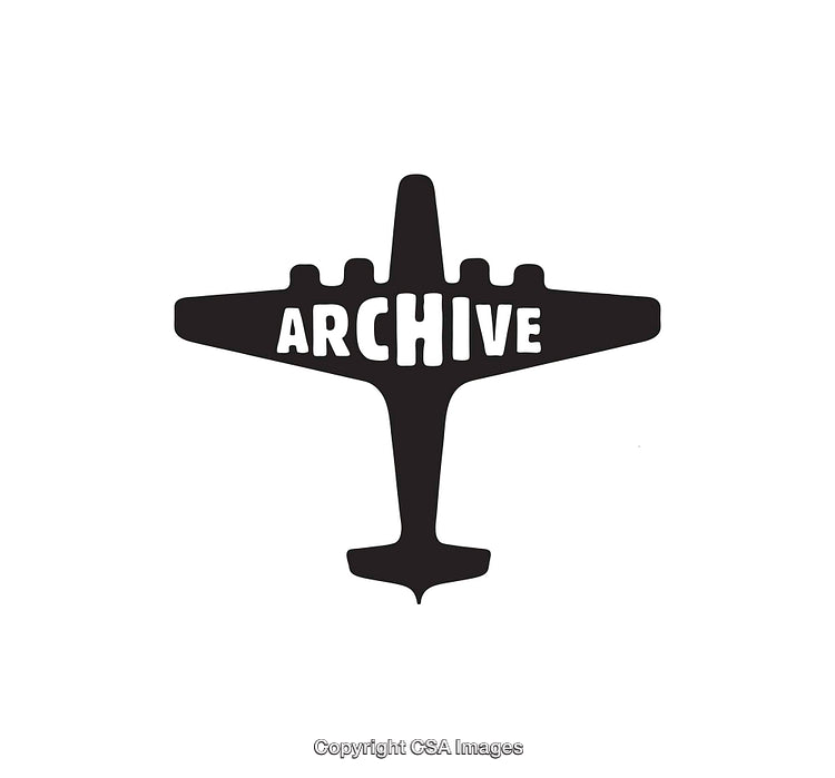 Vintage Airplane Illustration Featuring the Word Archive in Black and White