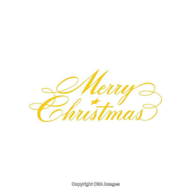 Yellow Merry Christmas Calligraphy Design on White Background