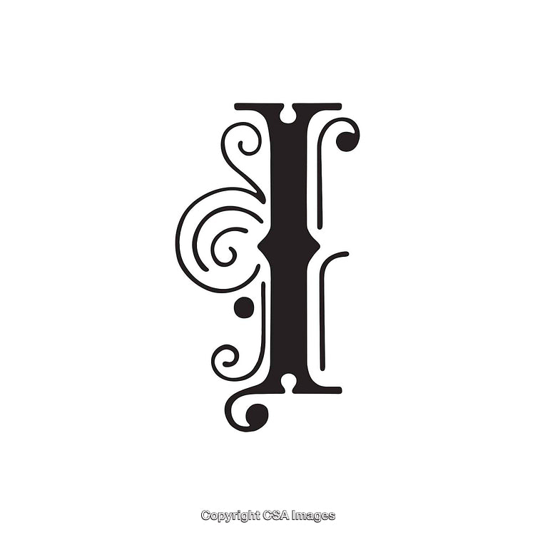 Elegant Ornamental Letter I With Black Swirls and Decorations