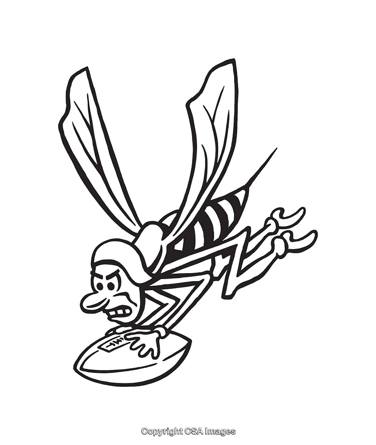 Cartoon Wasp Playing Football Designed in Black and White Line Art