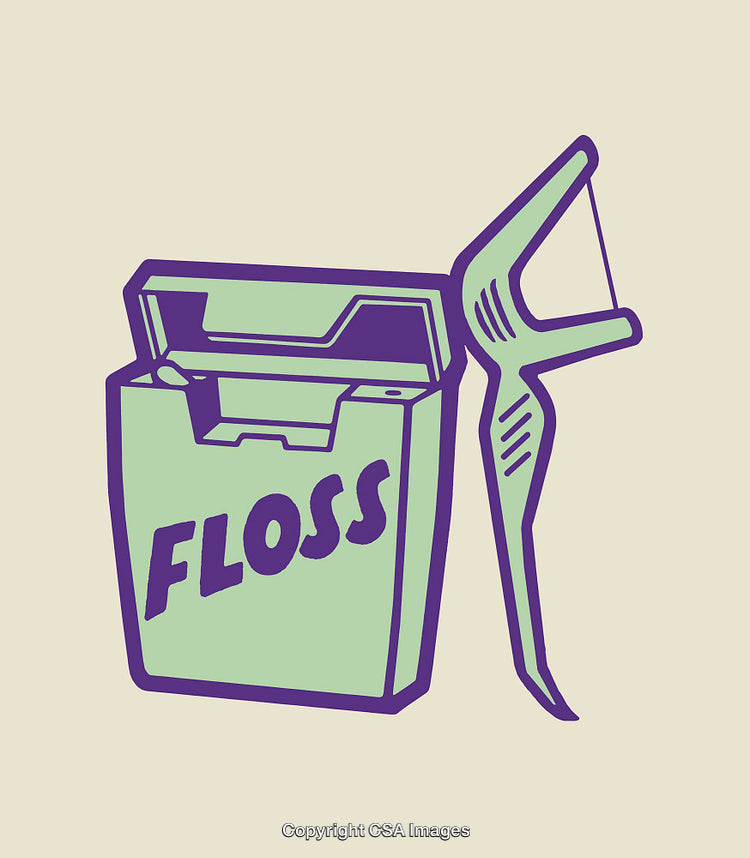Colorful Line Art of Dental Floss and Floss Pick Illustration
