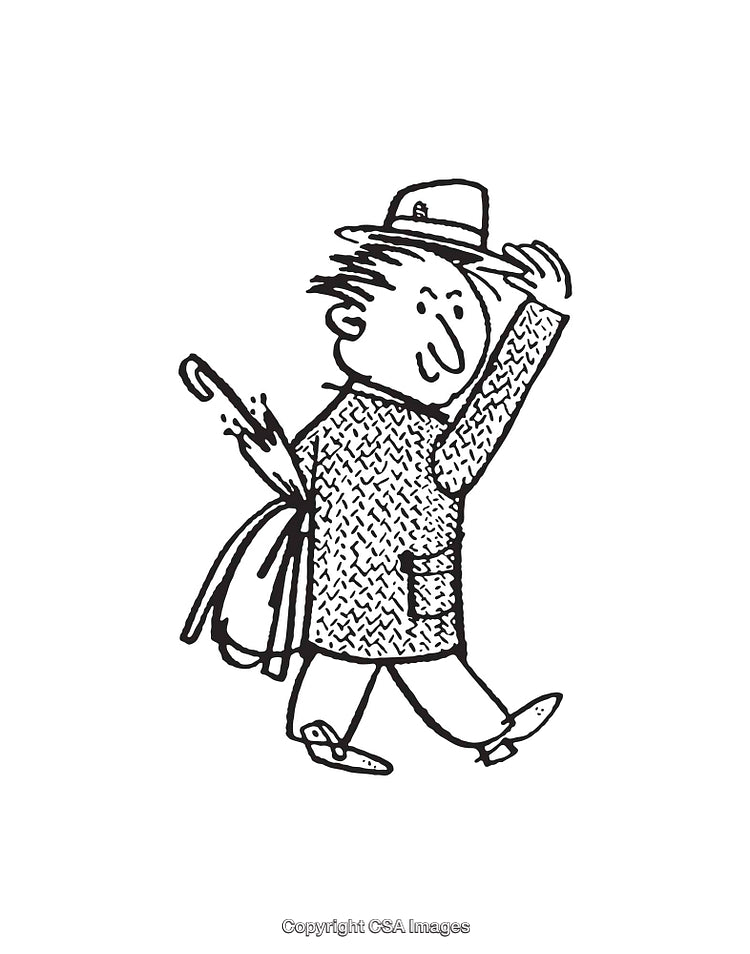 Playful Black And White Line Art of a Walking Gentleman