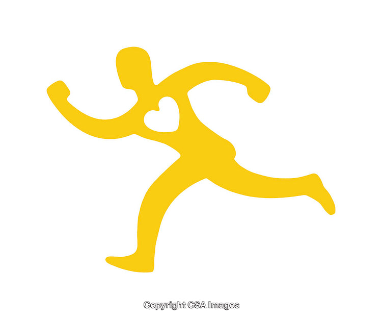 Yellow Silhouette Running Icon with Heart on White Background