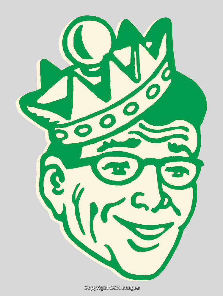 Retro Style Illustration of a Person Wearing a Crown and Glasses