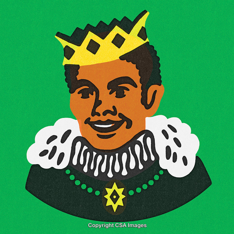 Smiling Cartoon King With Crown on Vibrant Green Background