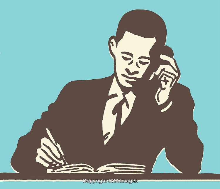 Vintage Illustration of a Businessman Taking Notes While on a Phone Call
