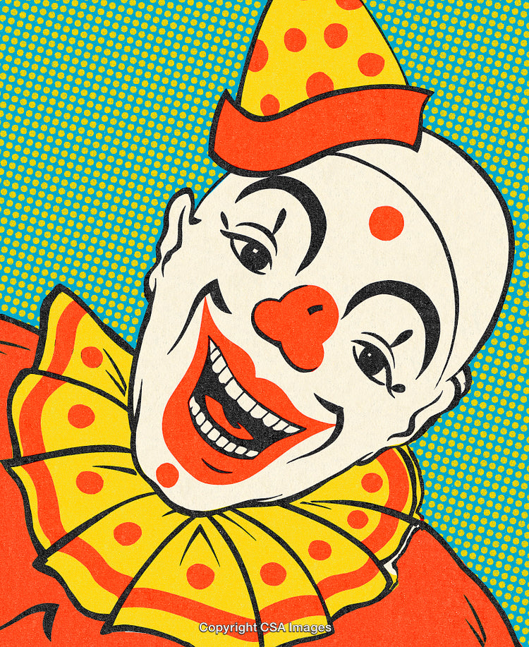 Colorful Pop Art Style Clown Illustration with Playful Expression