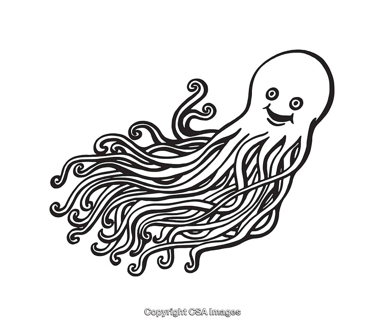 Cute Octopus Line Art Illustration with Smiling Expression in Black and White