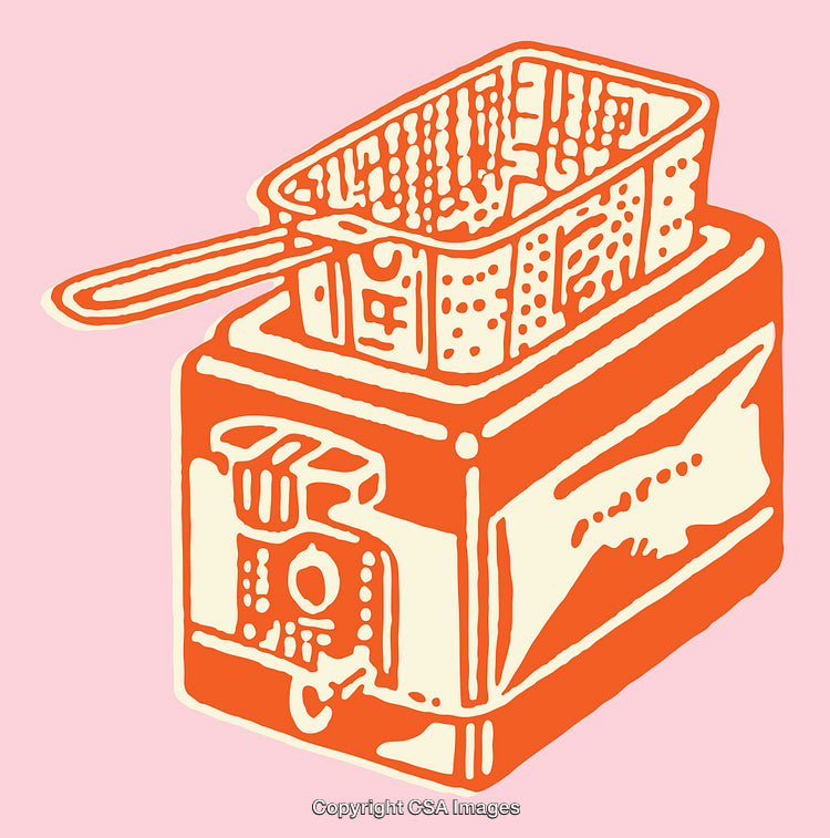 Colorful Line Art Illustration of a Retro Style Fryer on Pink Background