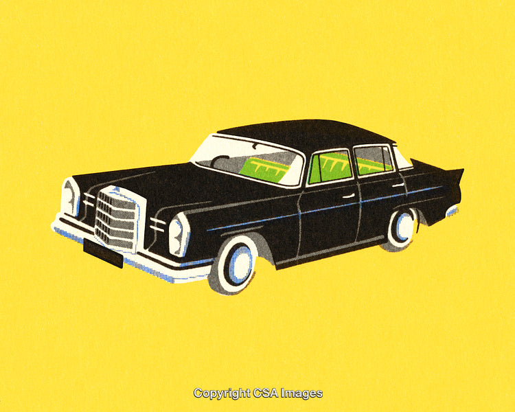 Classic Black Car Illustration Against a Bright Yellow Background