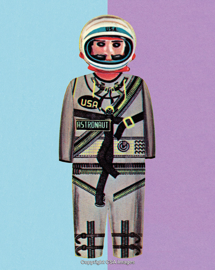 Retro Illustration of a Vintage Astronaut on a Colorful Background